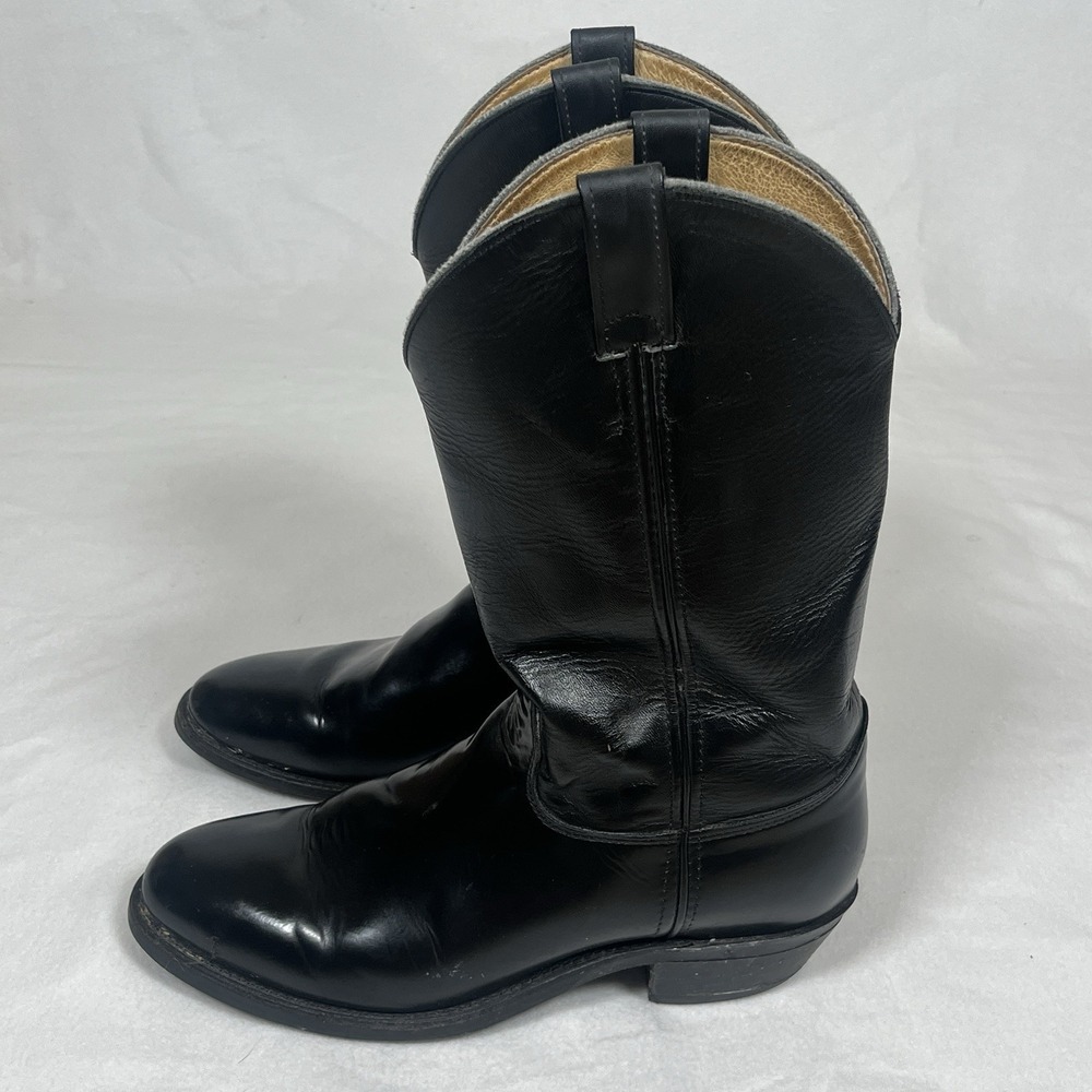 Justin Black Uniform Roper Boot 3040 Made in USA Vibram Rubber Sole 10D Vintage - Picture 5 of 8